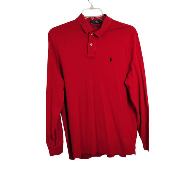 M794)Polo Ralph Lauren Men's Classic Fit XL Red Long Sleeve Cotton Black Pony - Picture 1 of 8